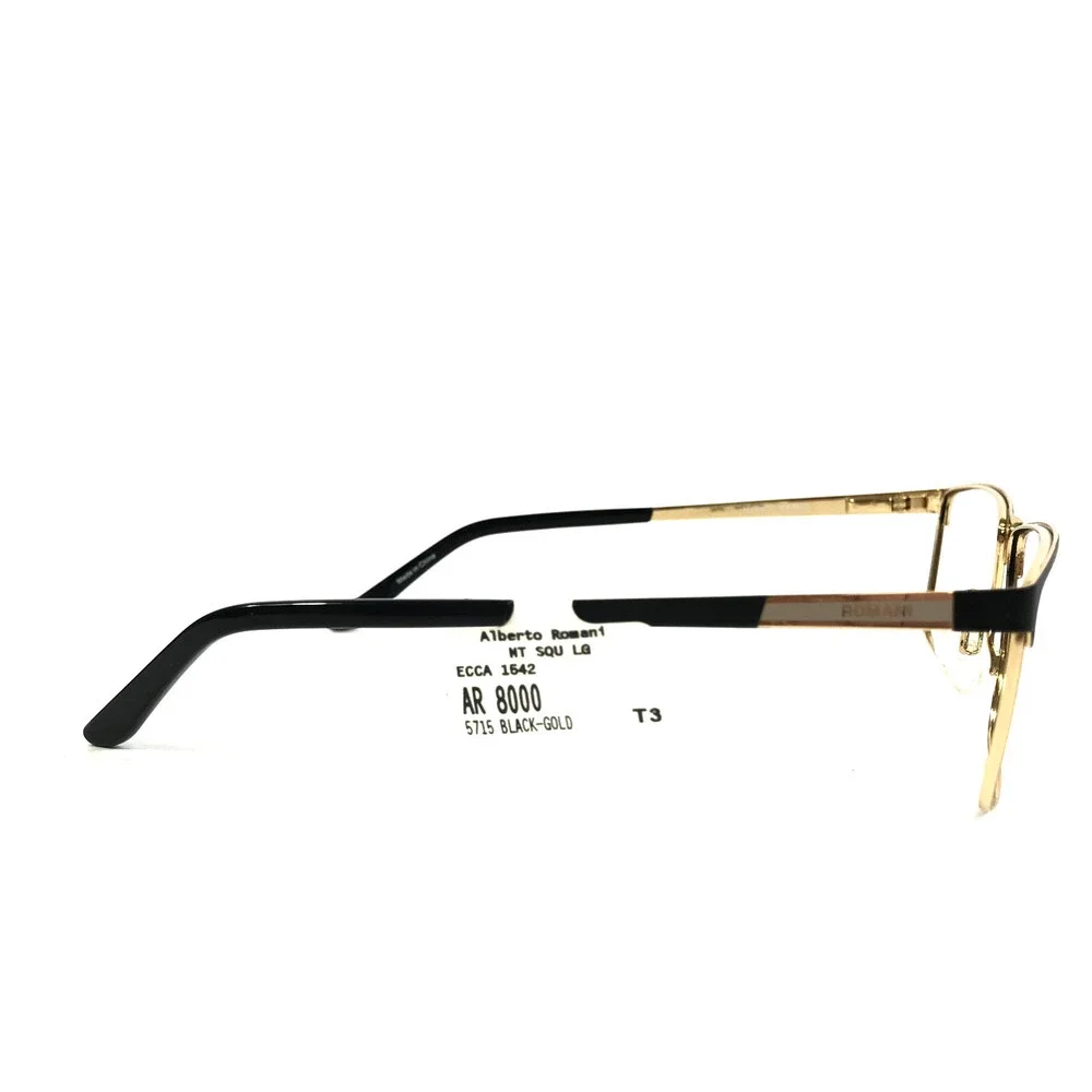 Alberto Romani Eyeglasses Frames AR8000 BK Black Gold Rectangle 57-15-140
